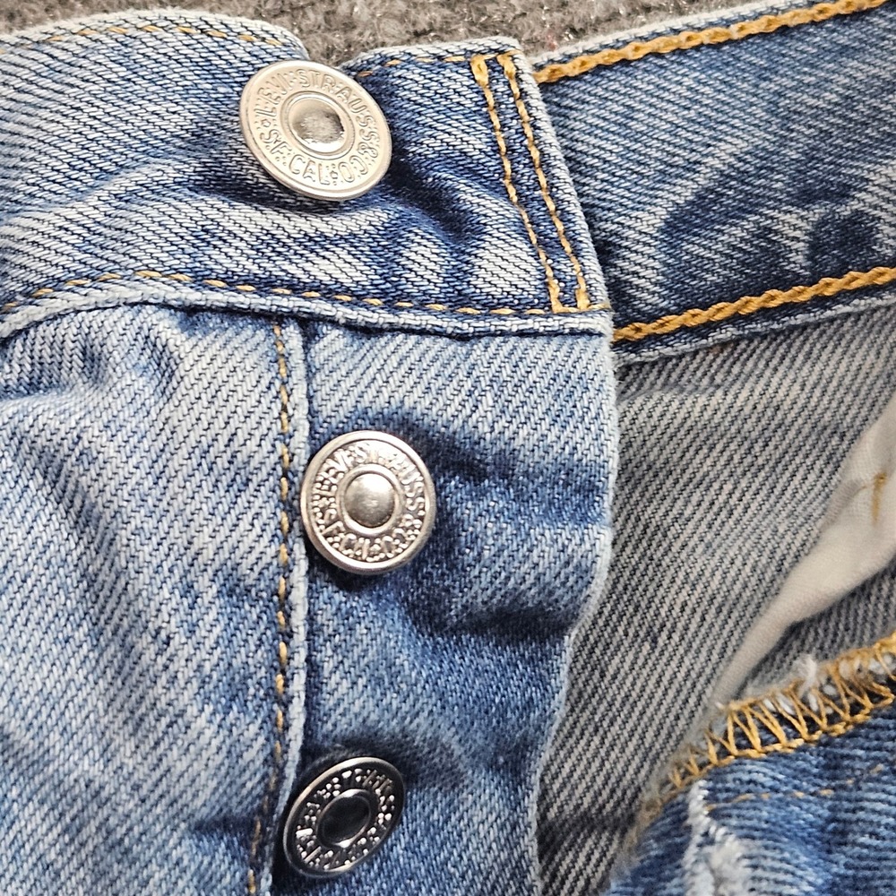 Levis 501 Jean Shorts Denim Womens 27 Light Wash Distressed Cut Off Beach Summer - Picture 2 of 11